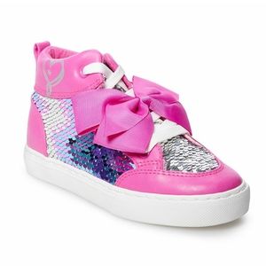 Reversible Sequins in Zig Zag & Silver High Tops Sneakers Shoes with Pink Bows